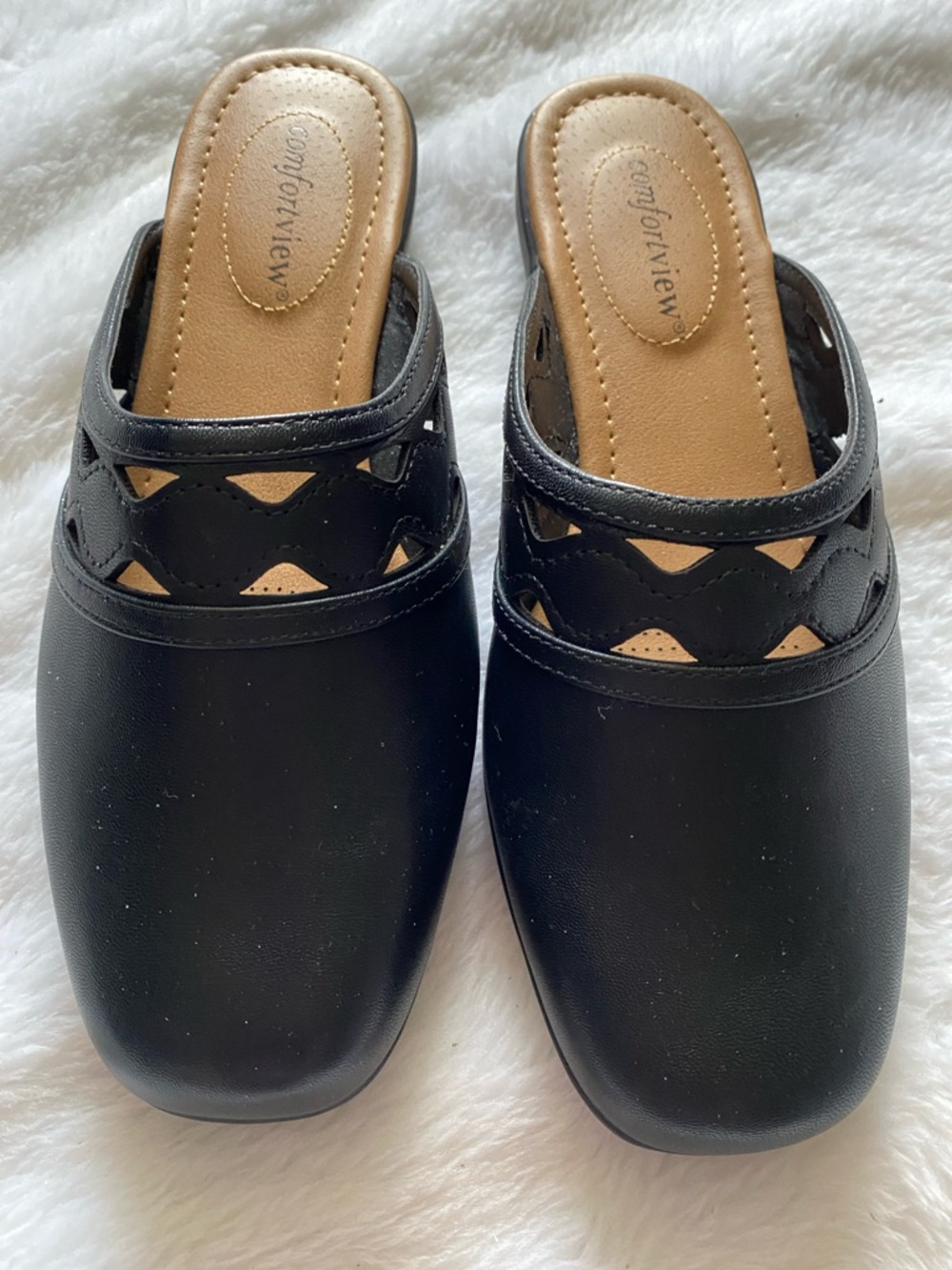 Comfortview Black Slip-On Cutout Mules Dress Shoes Size 8 Medium